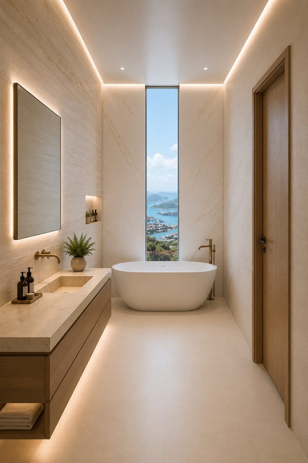 Villa Skyline spa bathroom with harbour view