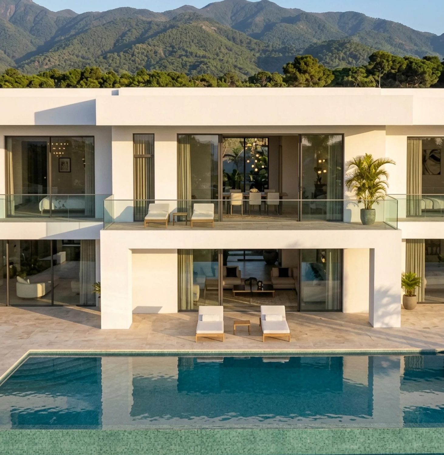 Villa Skyline full exterior, both levels, pool and mountain backdrop